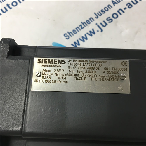 Siemens 1FT5046-1F71-3EG0 Motor de alimentação CA, DC Link 600 V 3.7nm, 100K, 3000 RPM naturalmente resfriado,
