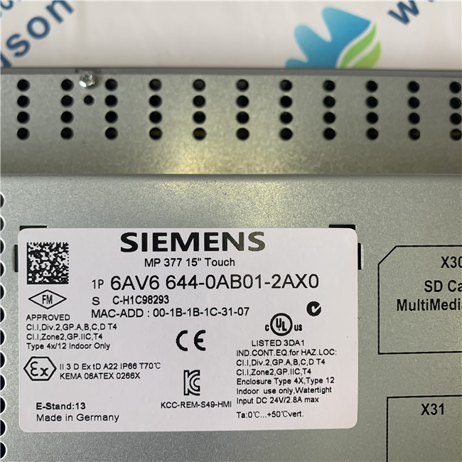 Siemens 6AV6644-0AB01-2AX0 Simatic MP 377 15 "Toque em Painel Multi, Windows CE 5.0 15 " Color TFT Display 12 MB Configuration Memory Configurável do Wincc Flexível 2007